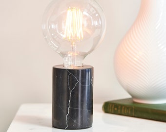 Polished Marble Bedside Table Lamp Black 60W E27