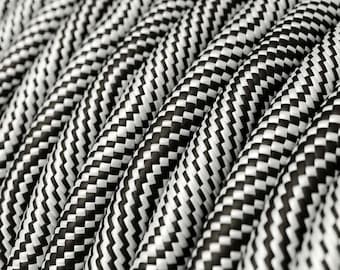 Braided Round Silver and Black Cable 3 Core 0.75m - Sold per Metre