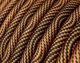 Braided Round Copper and Black Cable 3 Core 0.75 - Sold per Metre