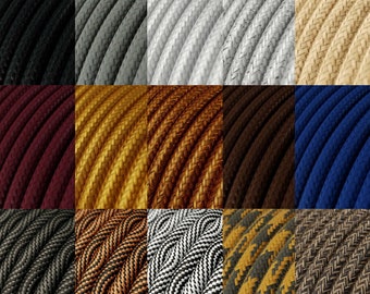 Braided Round Coloured Fabric Cable 3 Core 0.75m - Sold per Metre