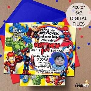 Superheroes Invitation - Superheroes Birthday Party - Printable 4x6 or 5x7 DIGITAL FILE