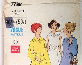 Vogue 1970's retro tunic, dress and wide leg trousers, size 14