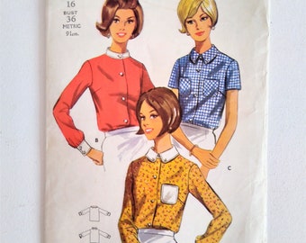 1960's women's blouse, Butterick, size 16 bust 36