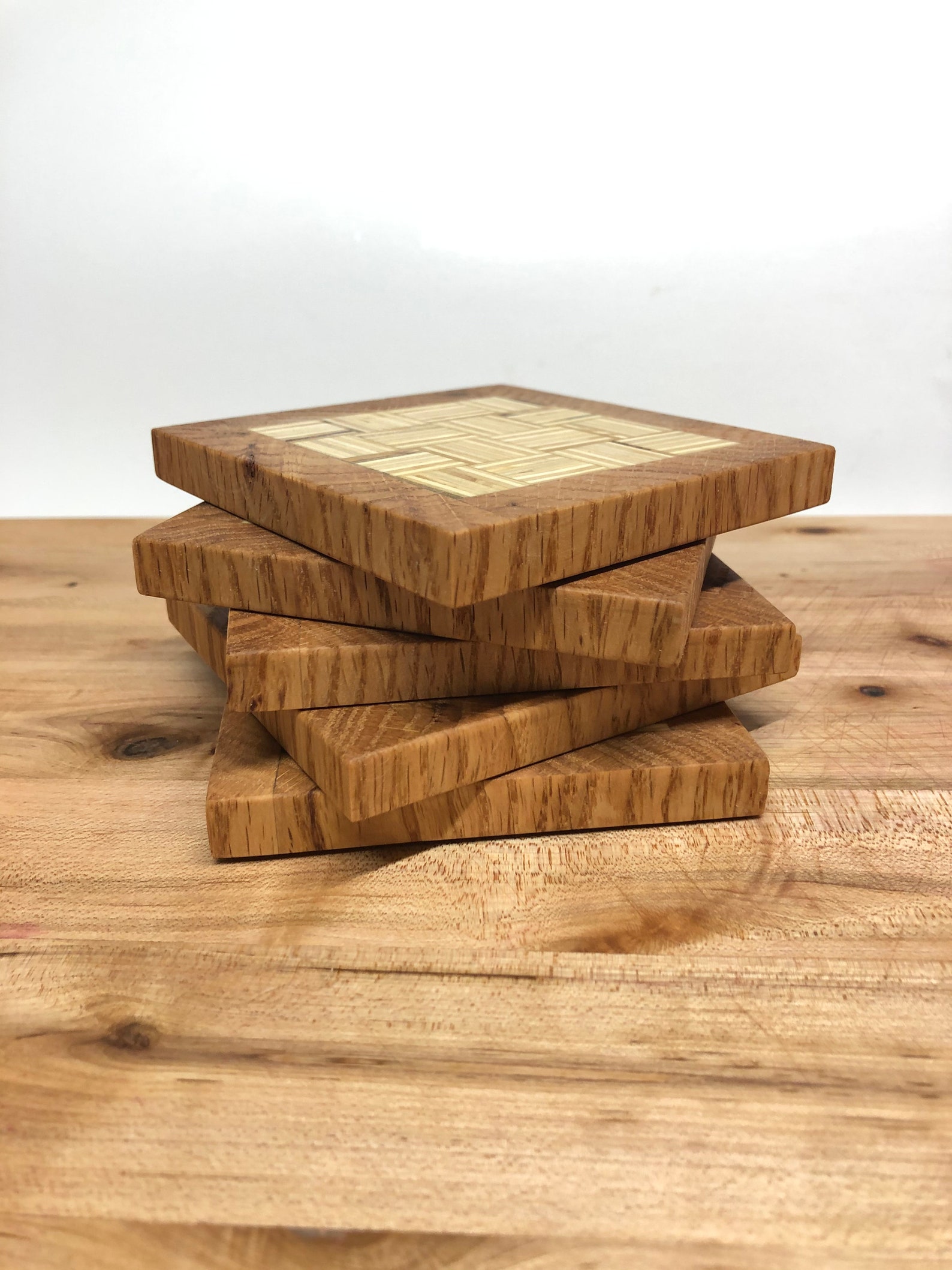 Wood Coasters Coasters With Tray Oak Coaster Drink Etsy