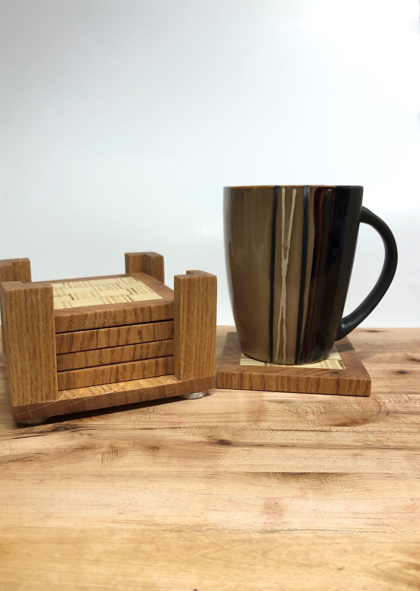 Wood Coasters Coasters With Tray Oak Coaster Drink Etsy