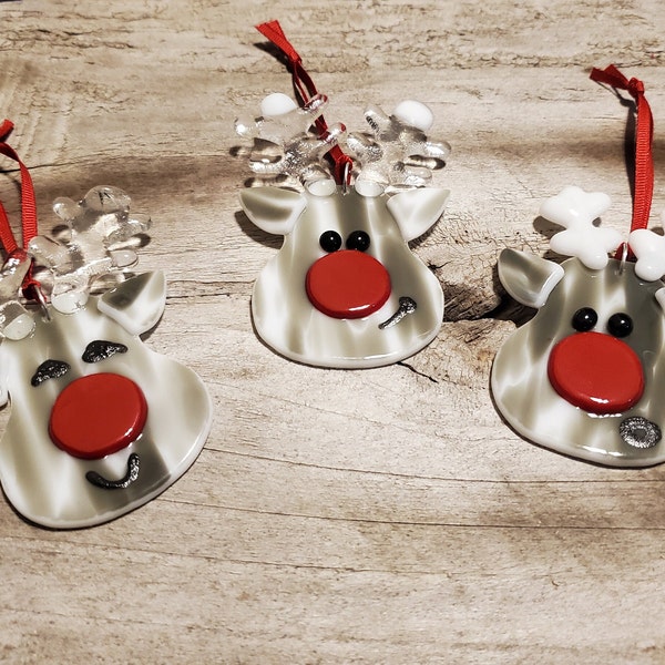 Fused Glass Reindeer Ornament, Christmas Tree Ornaments, Glass Ornaments, Reindeer Decor, Rudolph Ornament
