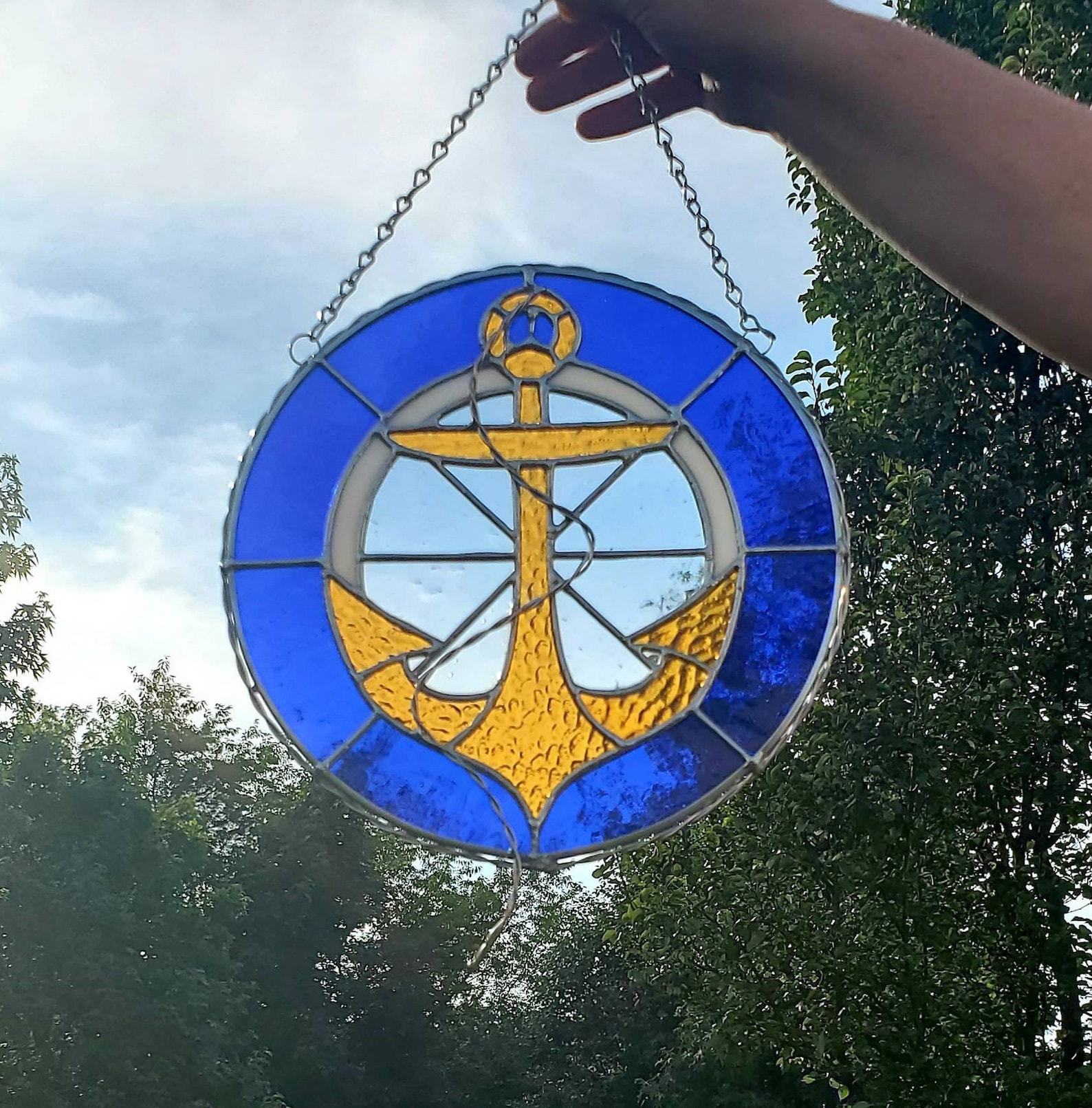 Anchor Stained Glass Nautical Suncatcher Anchor Accents Etsy