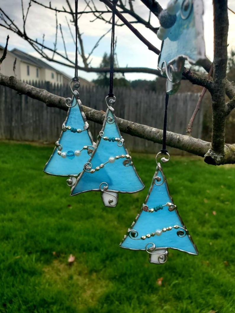 Stained Glass Christmas Ornaments Blue Christmas Tree Etsy
