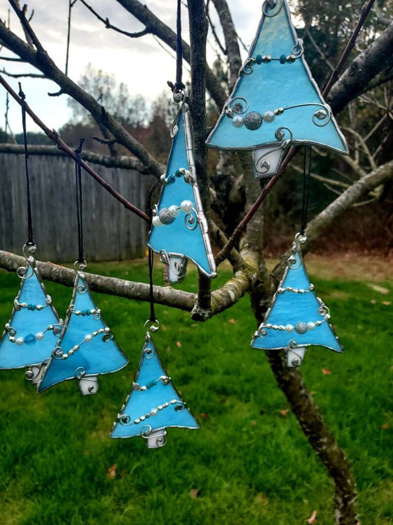 Stained Glass Christmas Ornaments Blue Christmas Tree Etsy
