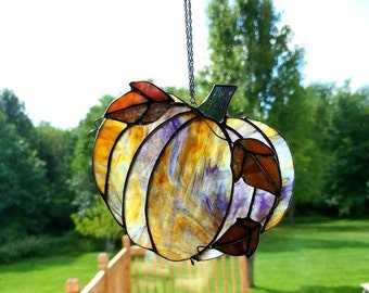 Stained Glass Fall Decor, Stained Glass Pumpkin Suncatcher, Fall Suncatcher, Autumn Suncatcher, Halloween Suncatcher, Autumn Decor