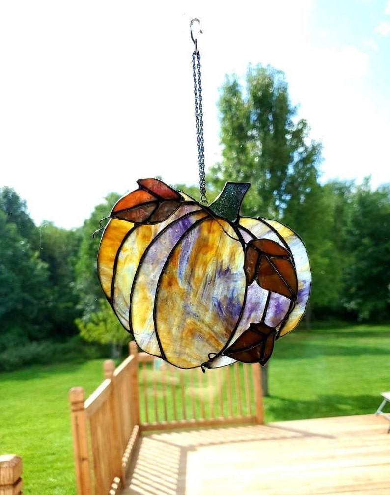 Stained Glass Pumpkin Suncatcher Fall Suncatcher Autumn Etsy
