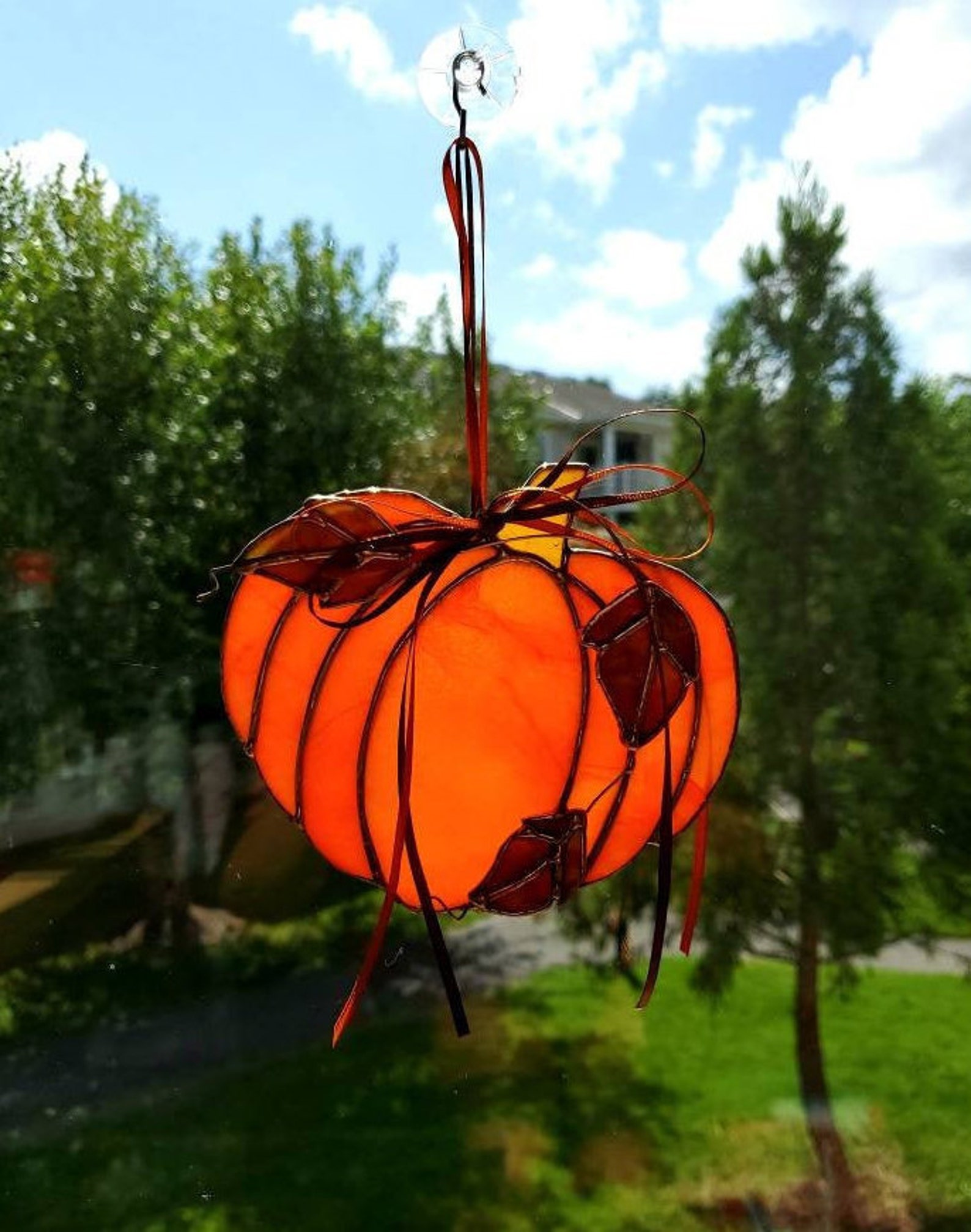 Stained Glass Pumpkin Suncatcher Fall Suncatcher Autumn Etsy