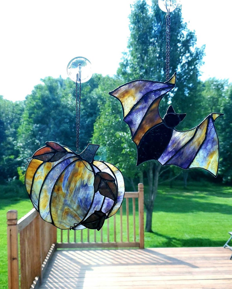 Stained Glass Pumpkin Suncatcher Fall Suncatcher Autumn Etsy