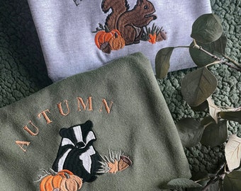 Adult Apparel - AUTUMN - Squirrel - Badger - hoodie - sweatshirt - woodland - olive - grey - acorns - pumpkins - fall - gift