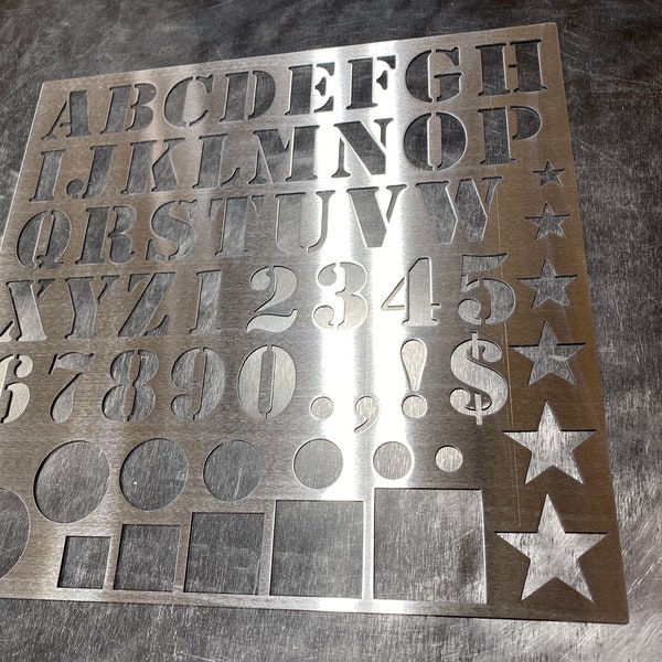 Metal text stencil, metal circle stencil, metal star stencil, router stencil, woodworking tools