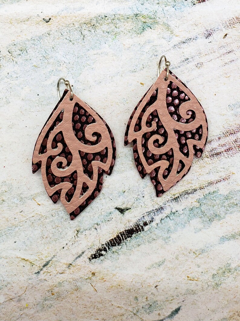 copper earrings dangle boho chic earrings vegan earrings boho dangle earrings birthday gift for women glitter Faux leather earrings