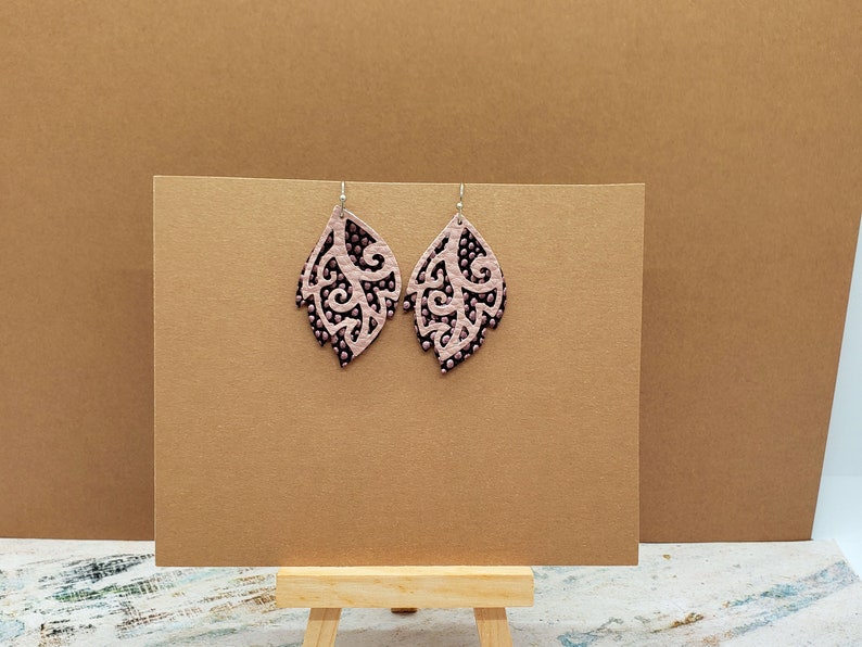 copper earrings dangle boho chic earrings vegan earrings boho dangle earrings birthday gift for women glitter Faux leather earrings