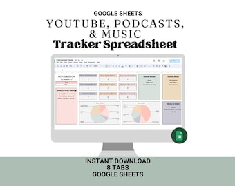 Media Tracker Spreadsheet: Youtube, Podcast, Music (Google Sheets Template)
