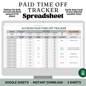 Tracker voor betaalde vrije tijd | Vakantietijdplanner | Google Spreadsheets-sjabloon | Persoonlijke vrije tijd-tracker | Reisplanning | PTO-tracker-spreadsheet