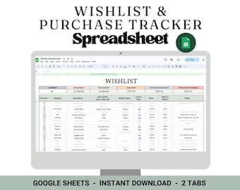 Wishlist and Purchase Tracker Spreadsheet | Google Sheets Template | Online Favorites | To Purchase List | Spending Tracker | Shopping List