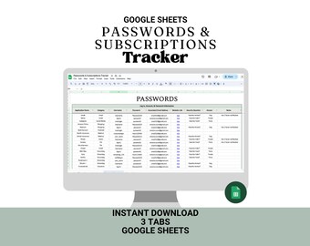 Password & Subscription Tracker: Google Sheets Template (Digital Download)