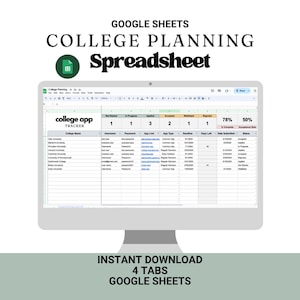 Rastreador de solicitudes universitarias: Hojas de cálculo de Google, planificador y herramienta de comparación (descarga digital instantánea)