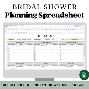 Bridal Shower Planning Spreadsheet | Google Sheets Template | Wedding Maid Of Honor Spreadsheet | Budget | Guest List | Digital Download