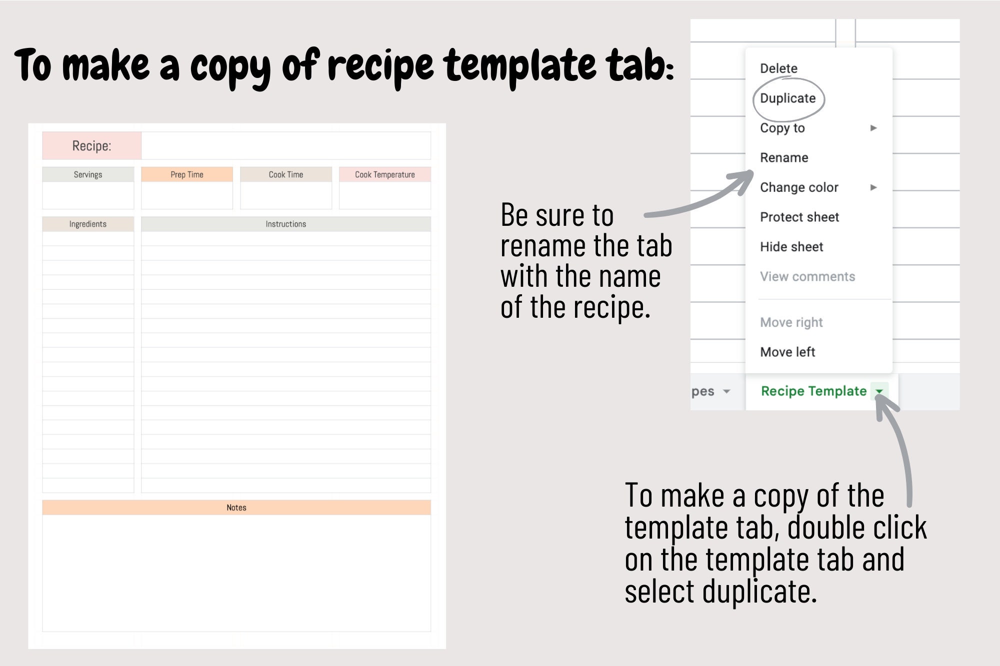 Recipe Organizer Spreadsheet Recipe Planner Google Sheets Template