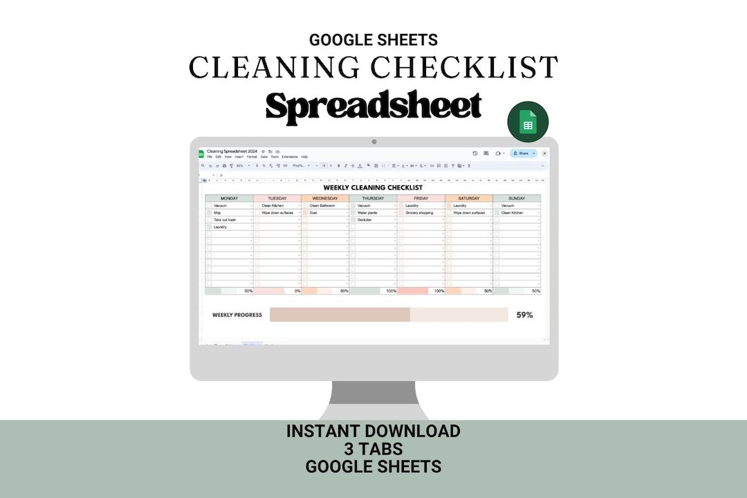 Cleaning Checklist Spreadsheet: Weekly & Annual Schedule (google Sheets ...