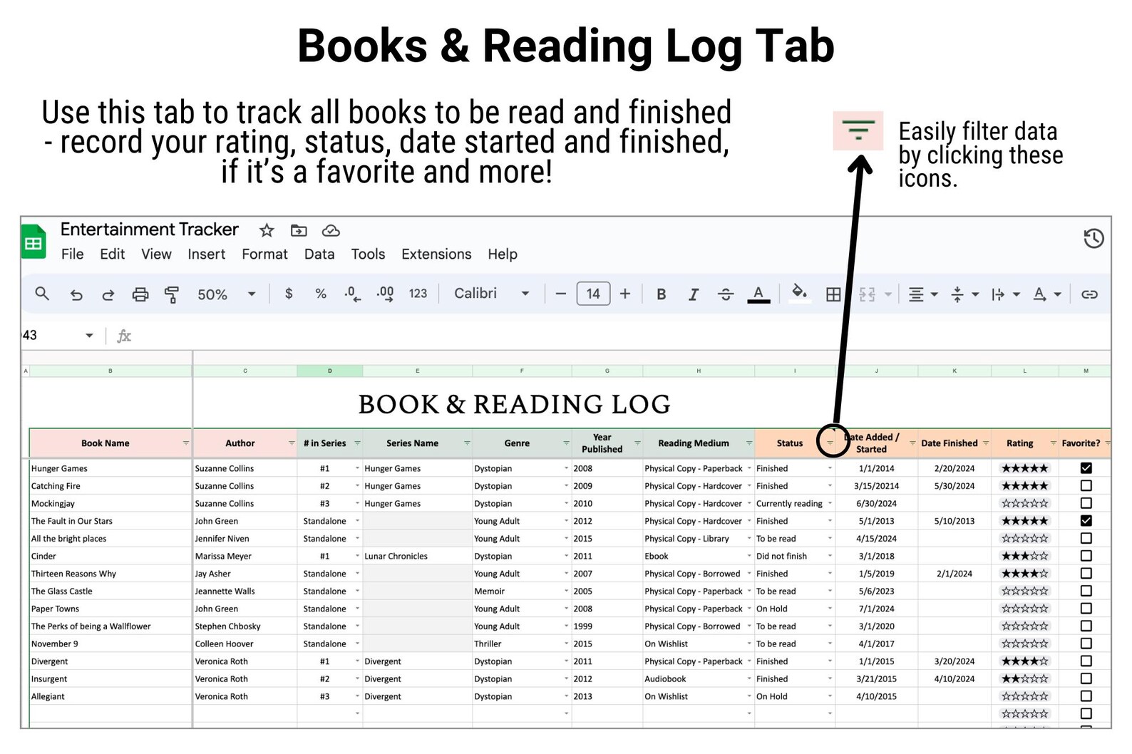 Book Tracker Spreadsheet: Reading List & Progress (google Sheets ...