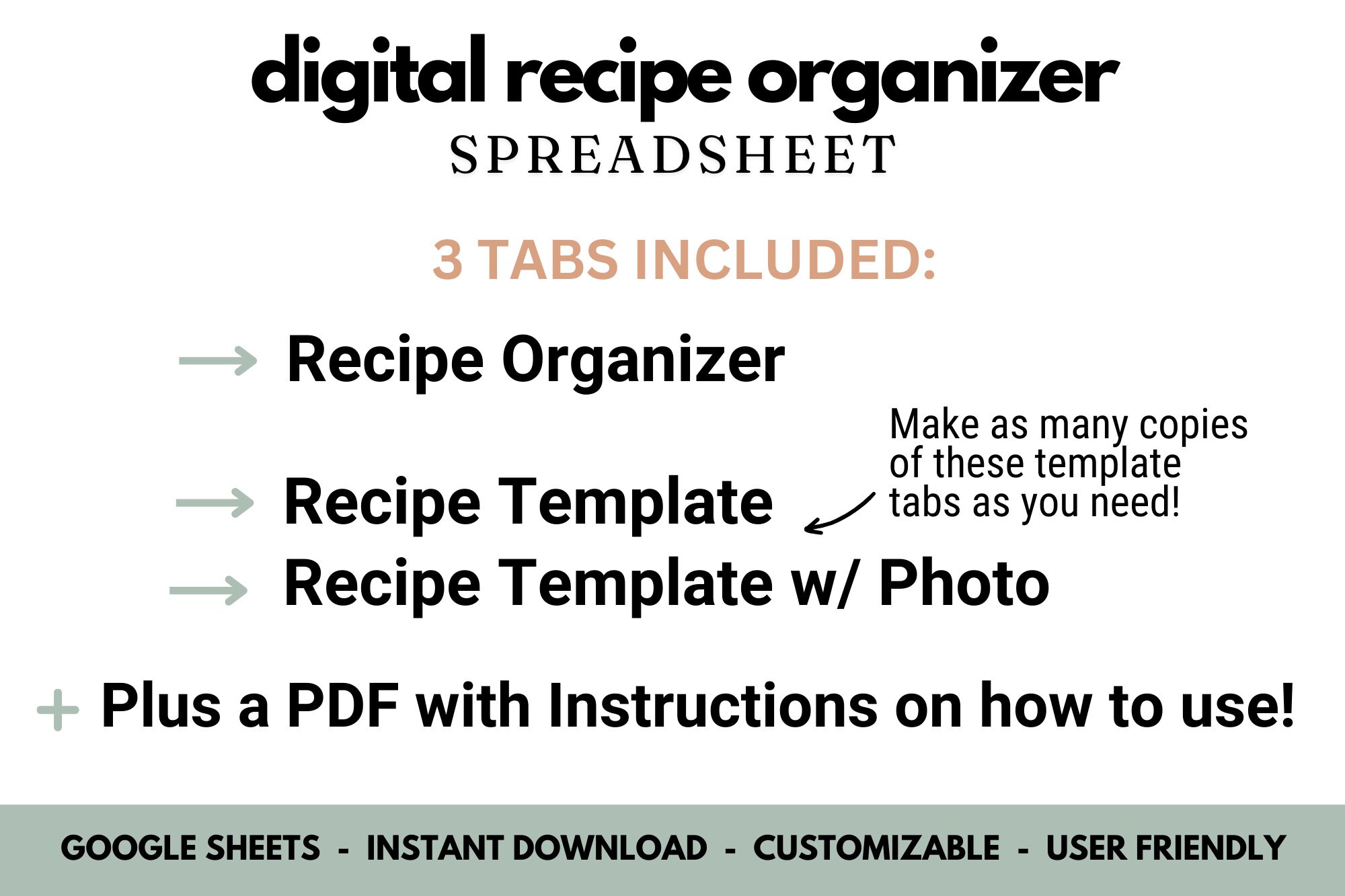 Recipe Organizer Spreadsheet Recipe Planner Google Sheets Template ...