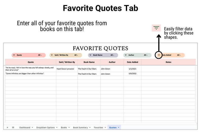 Book Tracker & Reading List Spreadsheet Google Sheets Spreadsheet
