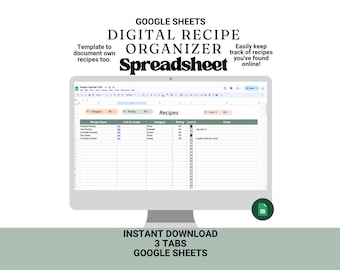Recipe Organizer Spreadsheet: Google Sheets Template (Instant Digital Download)