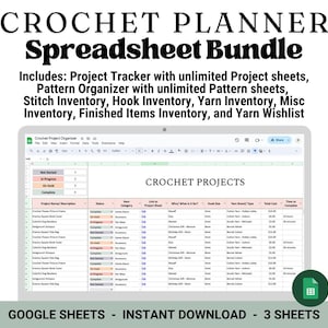 Bundel gehaakte planningspreadsheet | Google Spreadsheets | Gehaakte inventaris | Projecttracker | Opberger gehaakt patroon | Afdrukbare sjablonen
