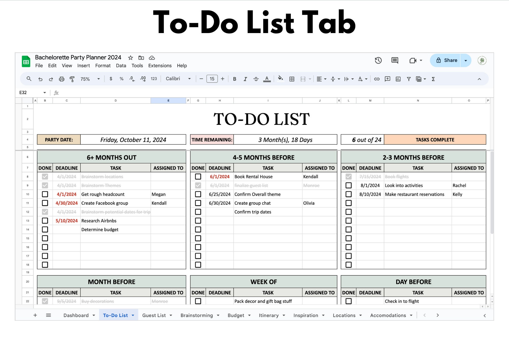 Bachelorette Party Planner Planning Spreadsheet Maid of Honor Planner ...