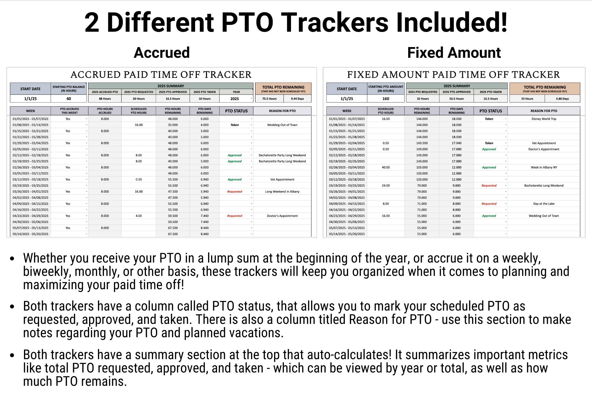 Paid time off tracker vacation time planner google sheets template