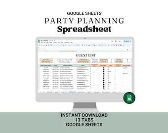 Digital Party Planning Spreadsheet: Google Sheets Template (Instant Digital Download)