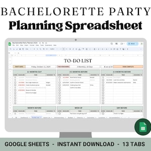 Vrijgezellenfeestplanner | Planningspreadsheet Bruidsmeisjesplanner | Spreadsheetsjabloon voor Google Spreadsheets | Vrijgezellenweekendplanner