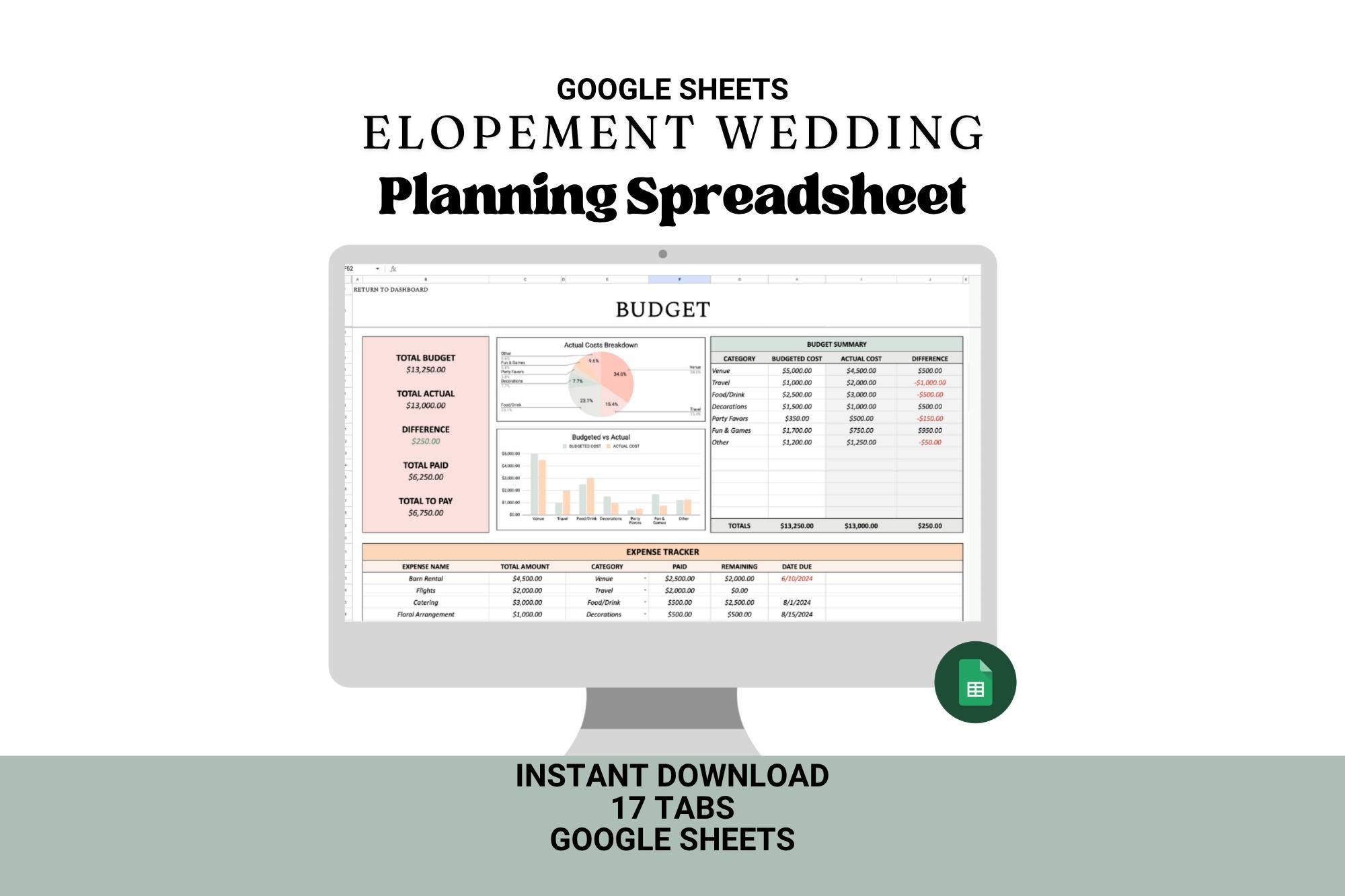 Elopement Wedding Planner: Google Sheets Template