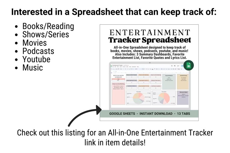 Book Tracker & Reading List Spreadsheet Google Sheets Spreadsheet