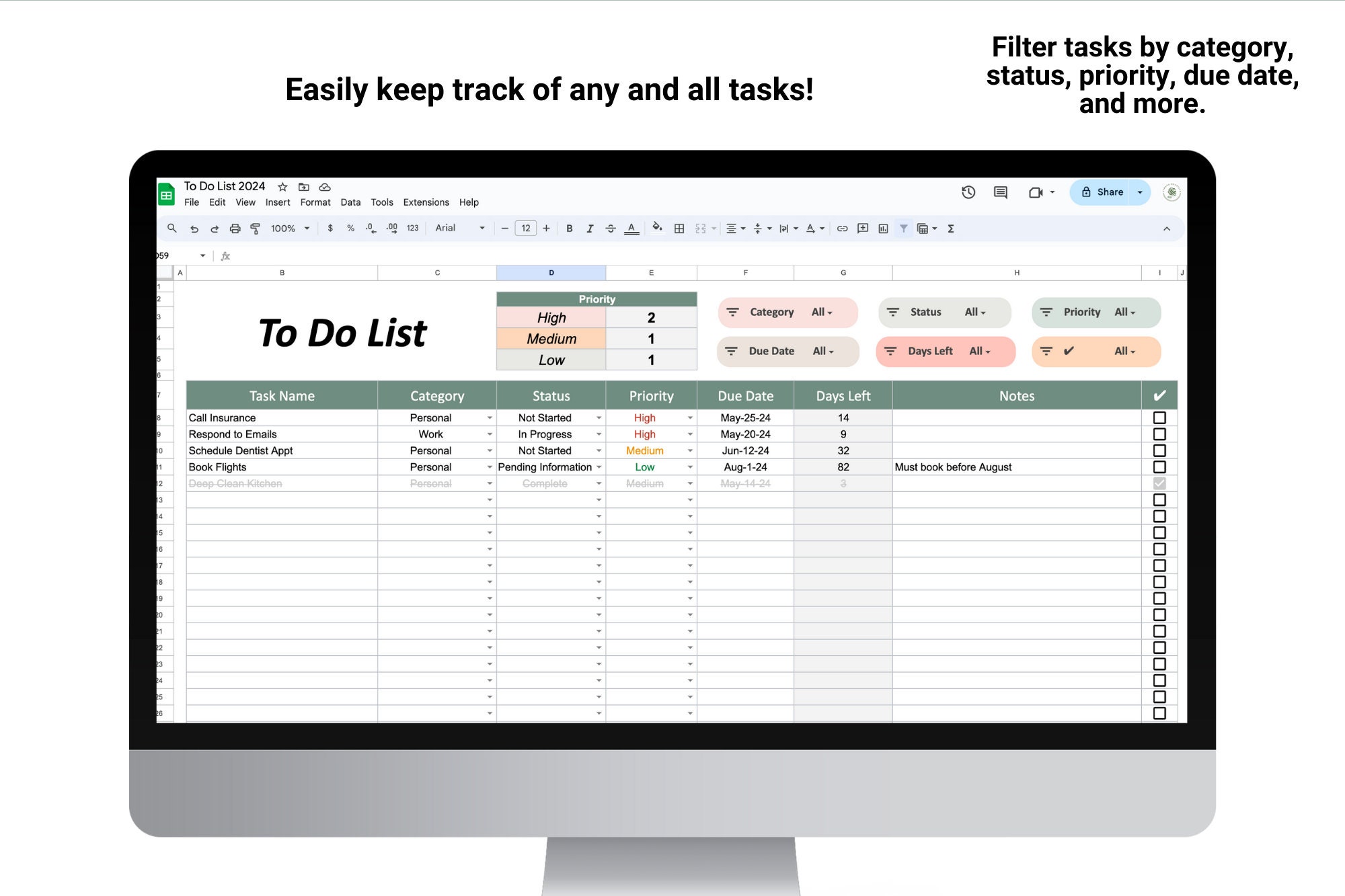 Digital to Do List Spreadsheet: Task Tracker in Google Sheets (digital ...