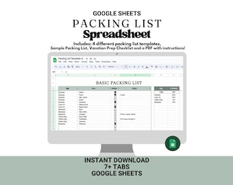 Hoja de cálculo para la lista de equipaje de viaje: Plantilla de Google Sheets (Descarga digital)