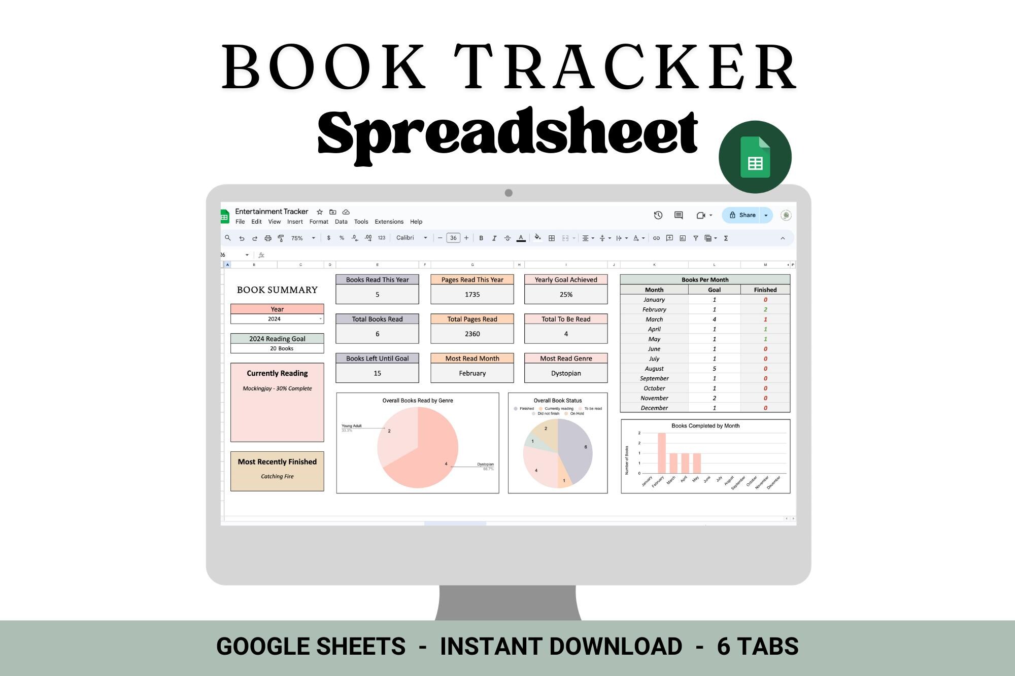 Book Tracker & Reading List Spreadsheet | Google Sheets Spreadsheet Template | Book Series Tracker | To Be Read List | Reading Progress