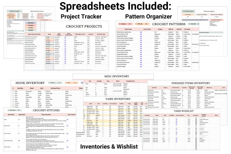 Spreadsheet Patterns Crochet Planning Spreadsheet Bundle: Google Sheets Template (digital ...