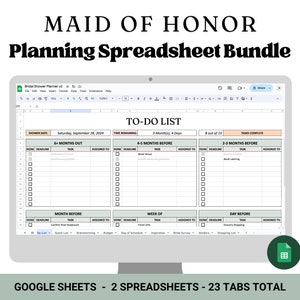 Maid of Honor Planning Spreadsheet Bundle | Google Sheets Template | Bachelorette Party Planning | Bridal Shower Planner | Customizable