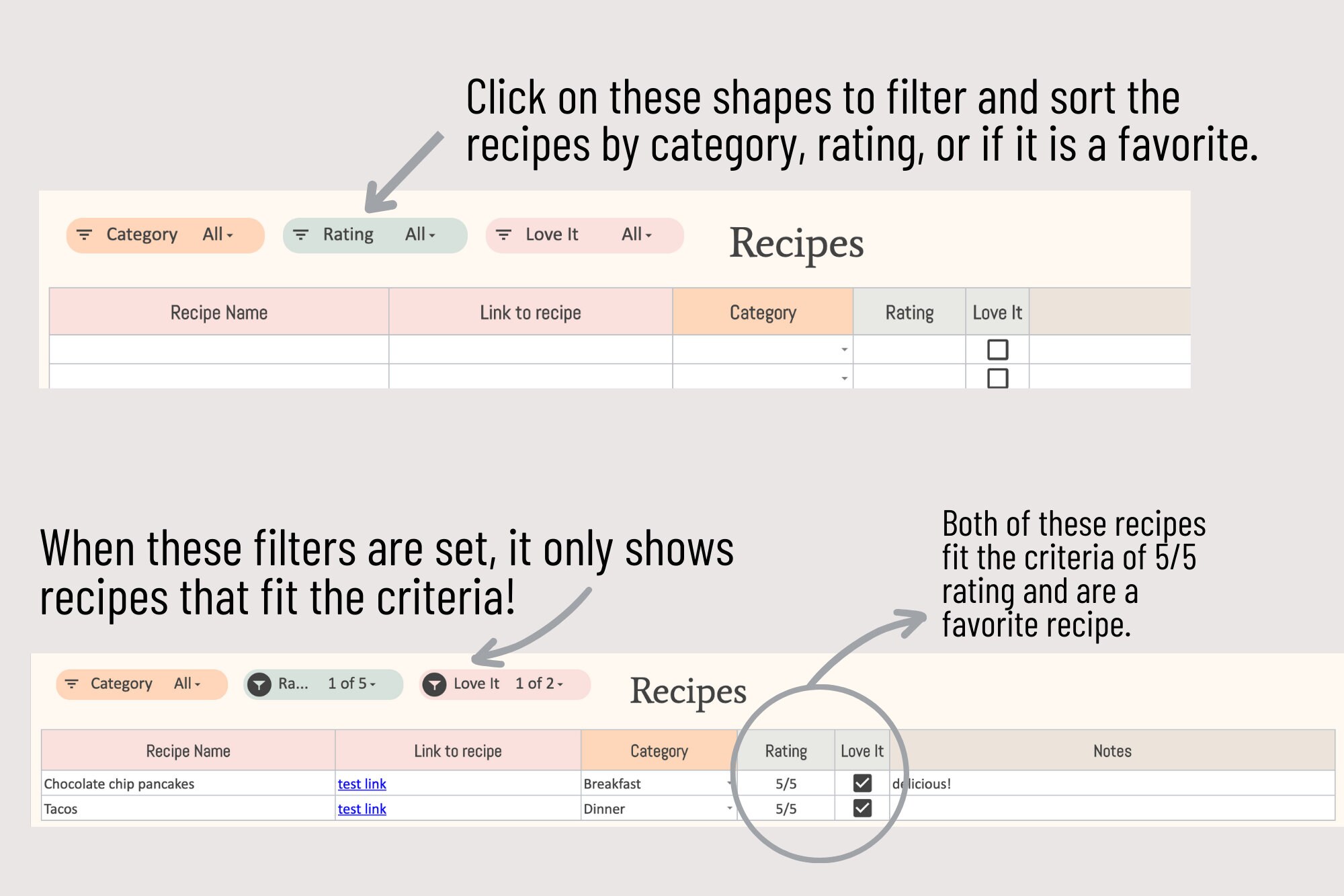 Recipe Organizer Spreadsheet Recipe Planner Google Sheets Template