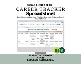 Career Tracker Tabelle: Google Sheets & Excel Vorlage (Digitaler Download)