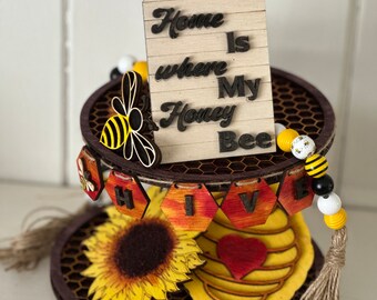 Bee hive tiered tray, bee hive home decor, honey bee decor, svg files, laser files, glowforge cutting files svg