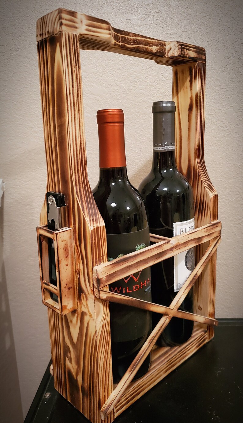 Burnt Wood Wine Carrier - Handmade Tote - Wine Caddy - Etsy