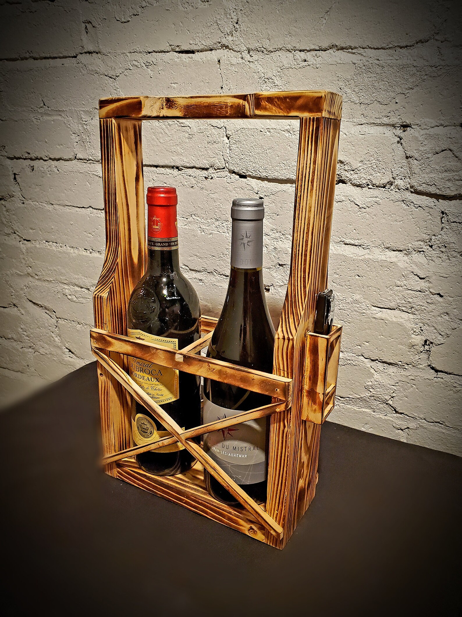 Burnt Wood Wine Carrier - Handmade Tote - Wine Caddy - Etsy